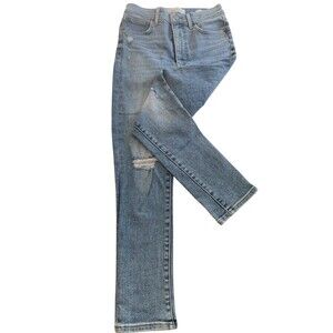 Denim Forum Jeans Womens 27 Blue The Lola High Rise Skinny Crop Distressed Denim